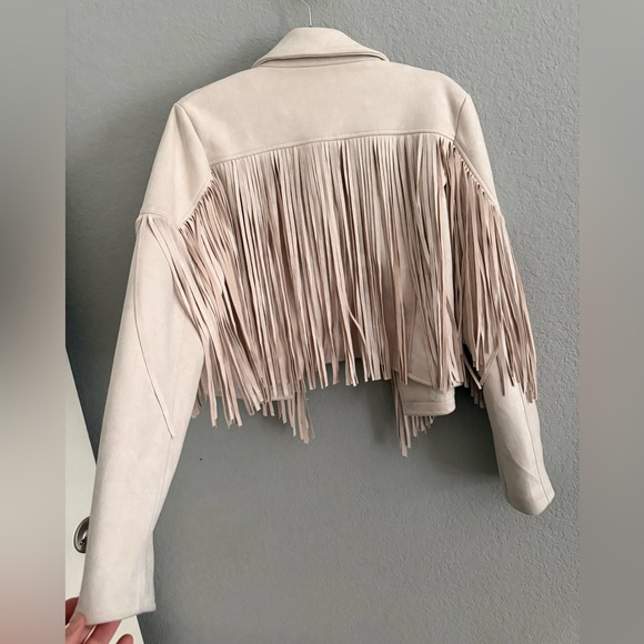 LAWLESS Beige Fringe Cropped Jacket Western Boho Size L - Picture 5 of 5